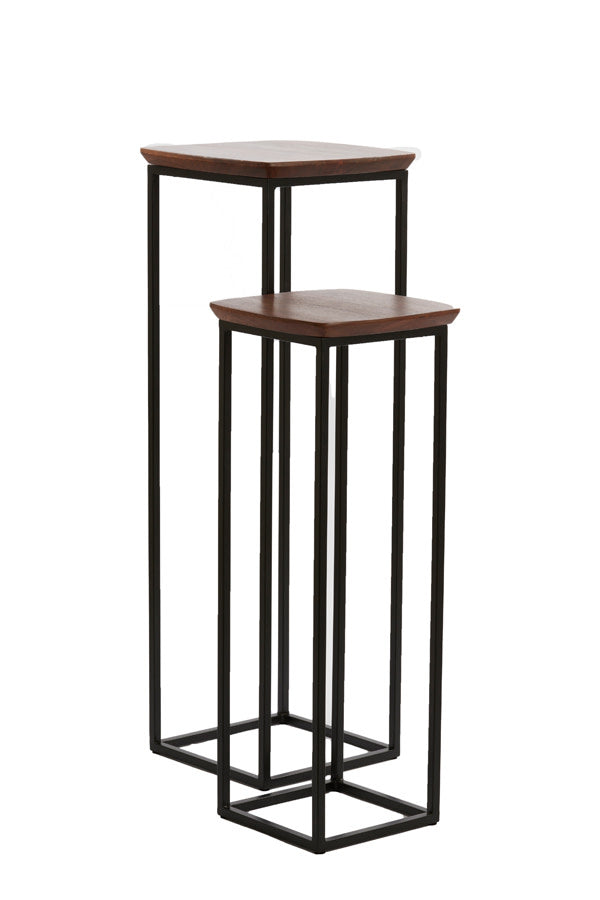 Quenza Set of 2 Brown Acacia Wood & Black Plinths