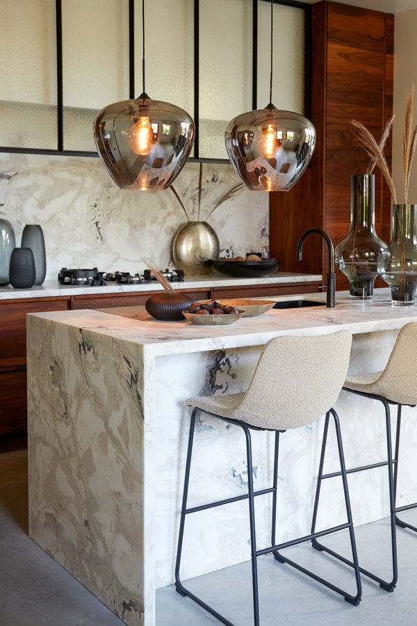 Mayson Smoked Glass & Matt Black Pendant Light 40cm