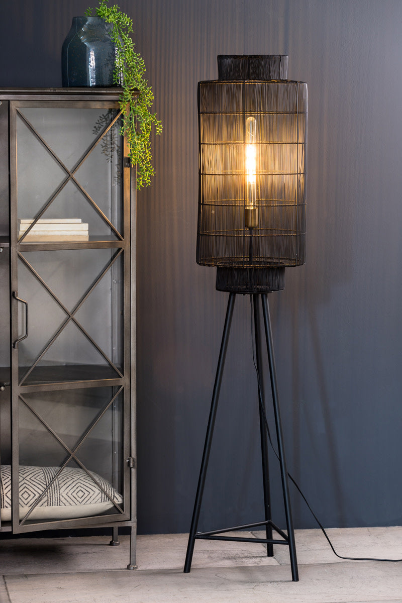 Gruaro Matt Black/Antique Bronze Metal Tripod Floor Lamp