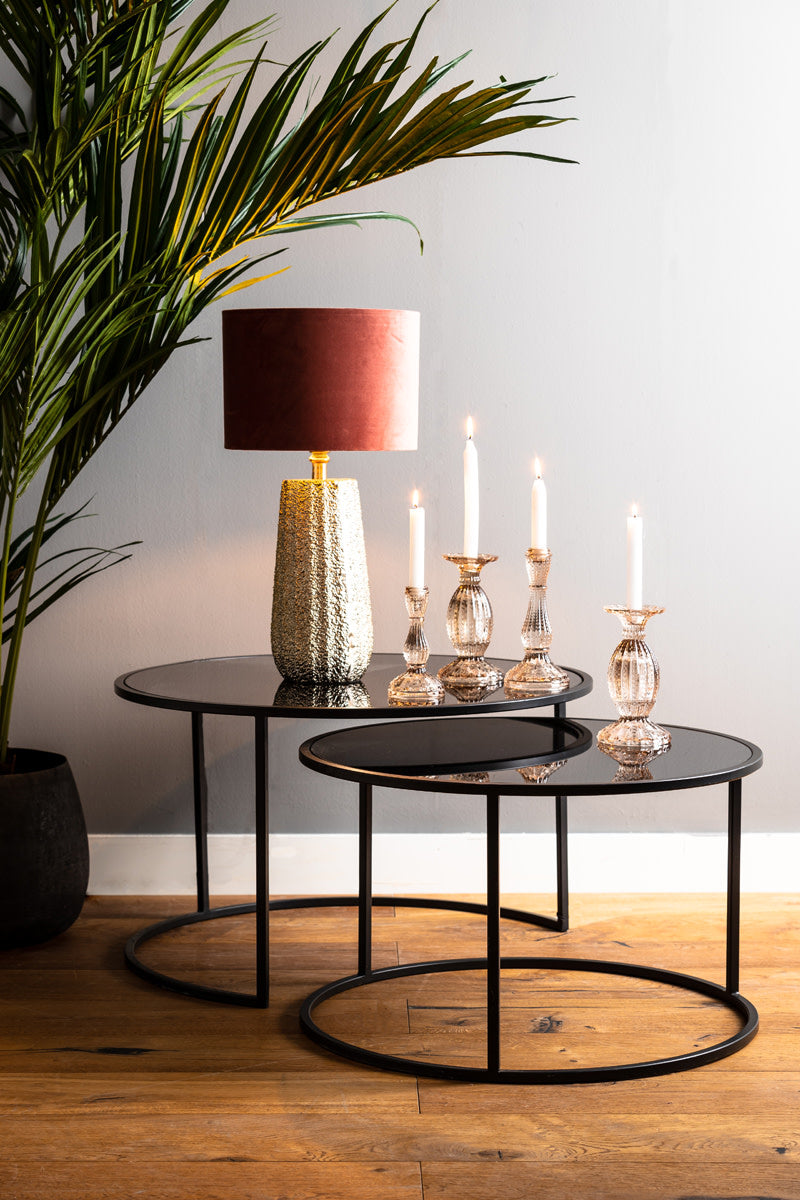 Duarte Set of 2 Black Glass Round Coffee Tables Nest