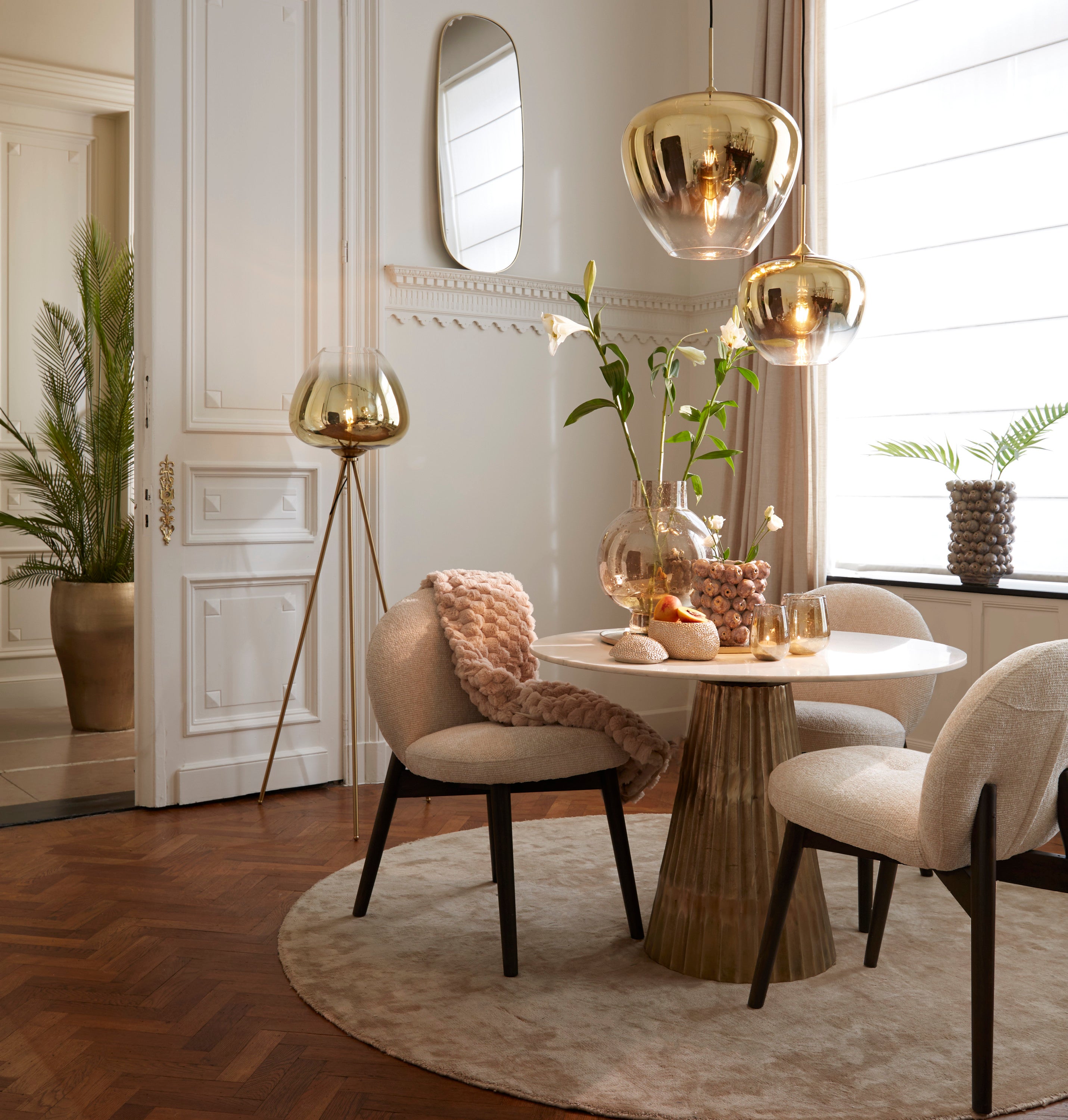 Leyda White Marble & Antique Bronze Round Dining Table 100cm