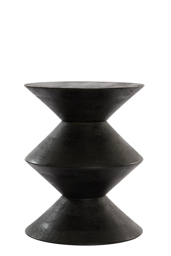 Larus Matt Black Mango Geometric Wood Round Side Table 50cm