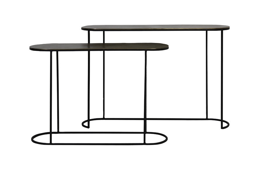 Bocov Set of 2 Antique Bronze/Black Metal Console Tables