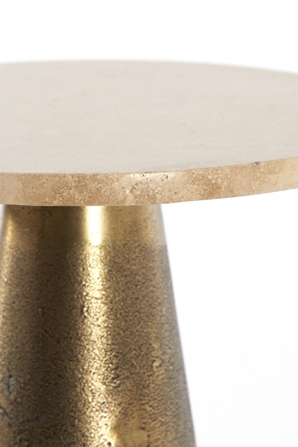 Ynez Sand Travertine & Antique Bronze Round Side Table 51cm