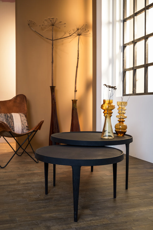 Tobias Set of 2 Black Metal Round Coffee Tables