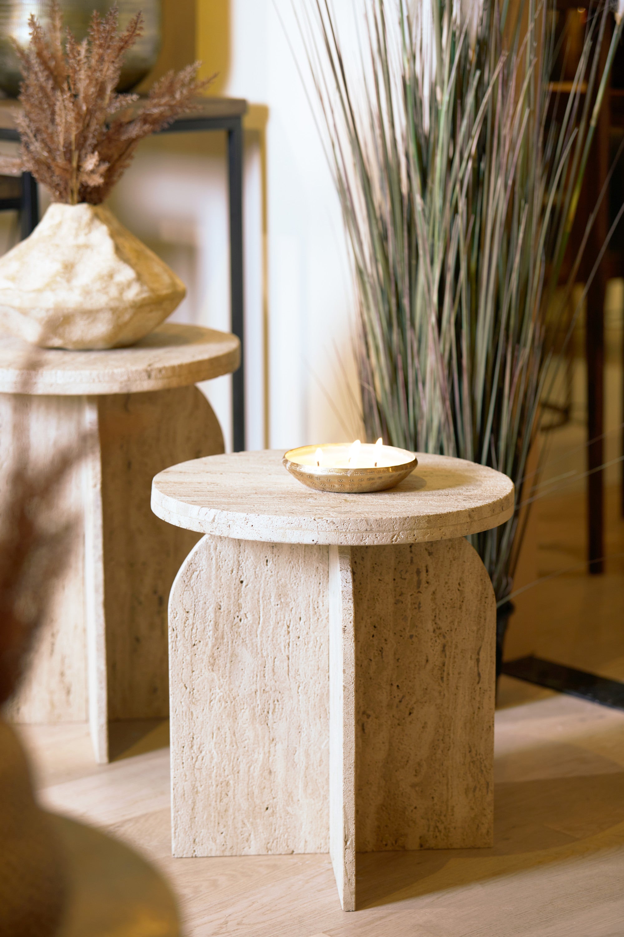 Otinia Sand Travertine Round Side Table 48cm