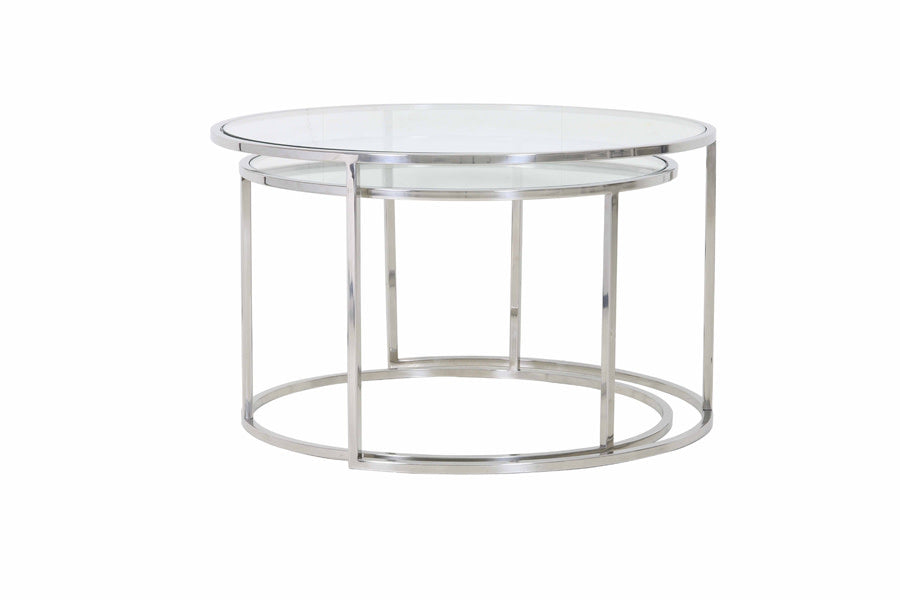 Duarte Set of 2 Nickel & Glass Round Coffee Tables Nest