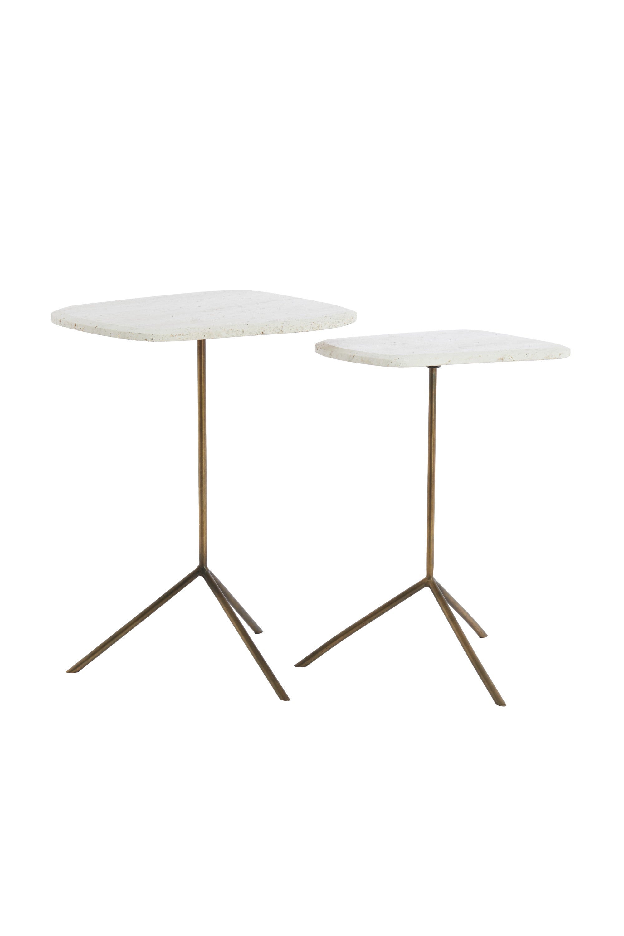 Gia Set of 2 White Travertine & Brown Bronze Side Tables Nest