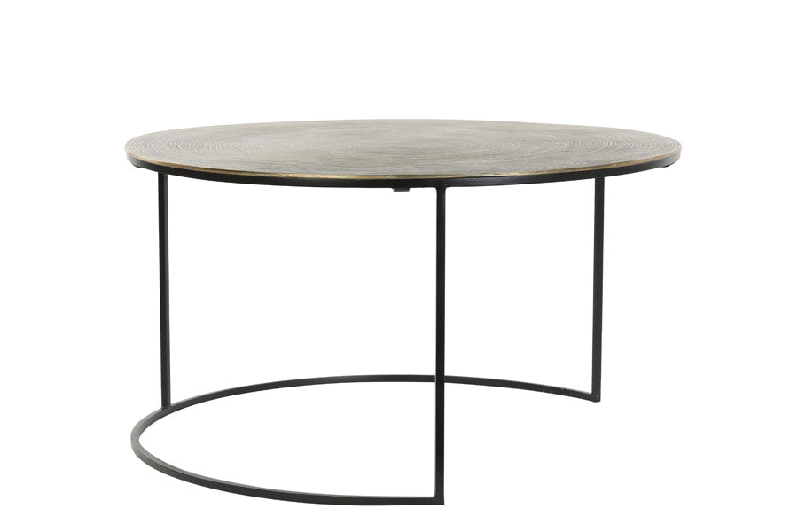 Primo Set of 2 Matt Black & Bronze Metal Round Coffee Tables Nest