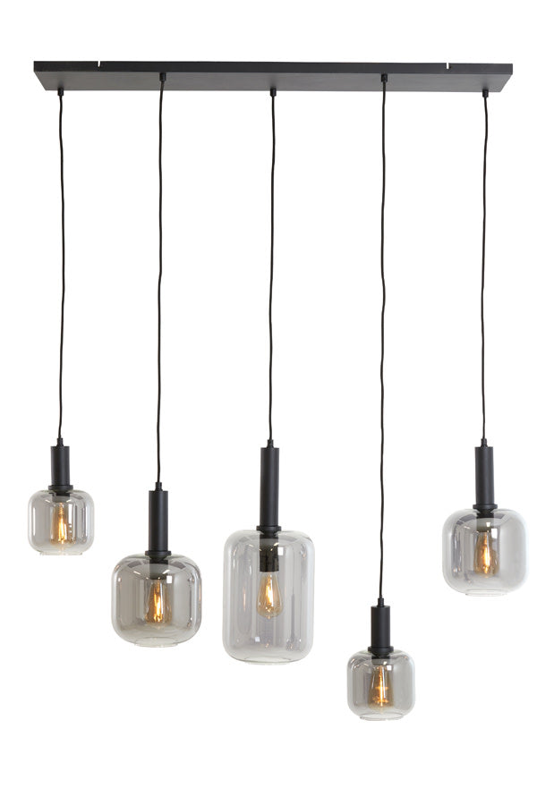 Lekar Black & Smoked Glass 5 Light Pendant Light