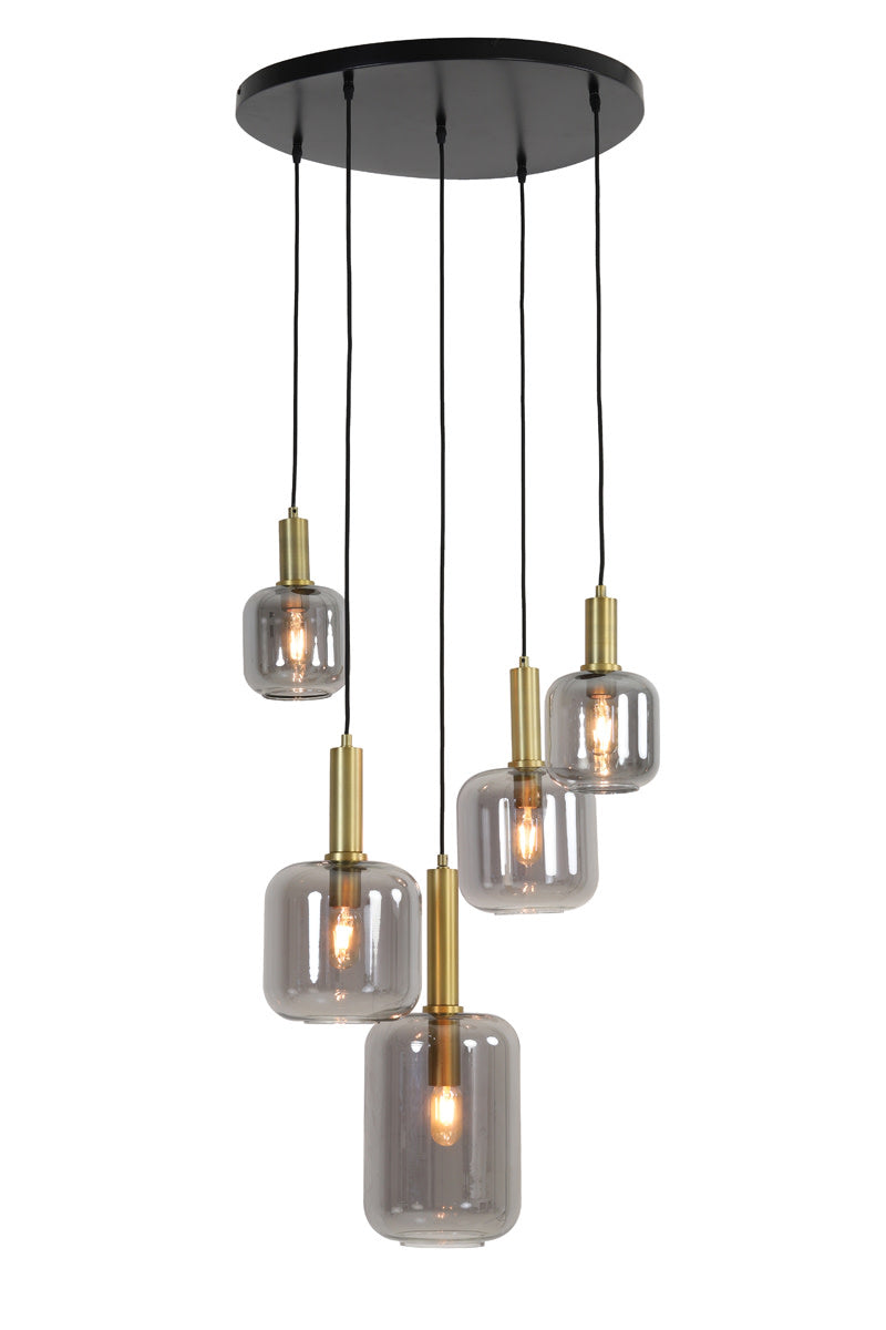 Lekar Antique Bronze & Smoked Glass 5 Light Pendant Light 66cm