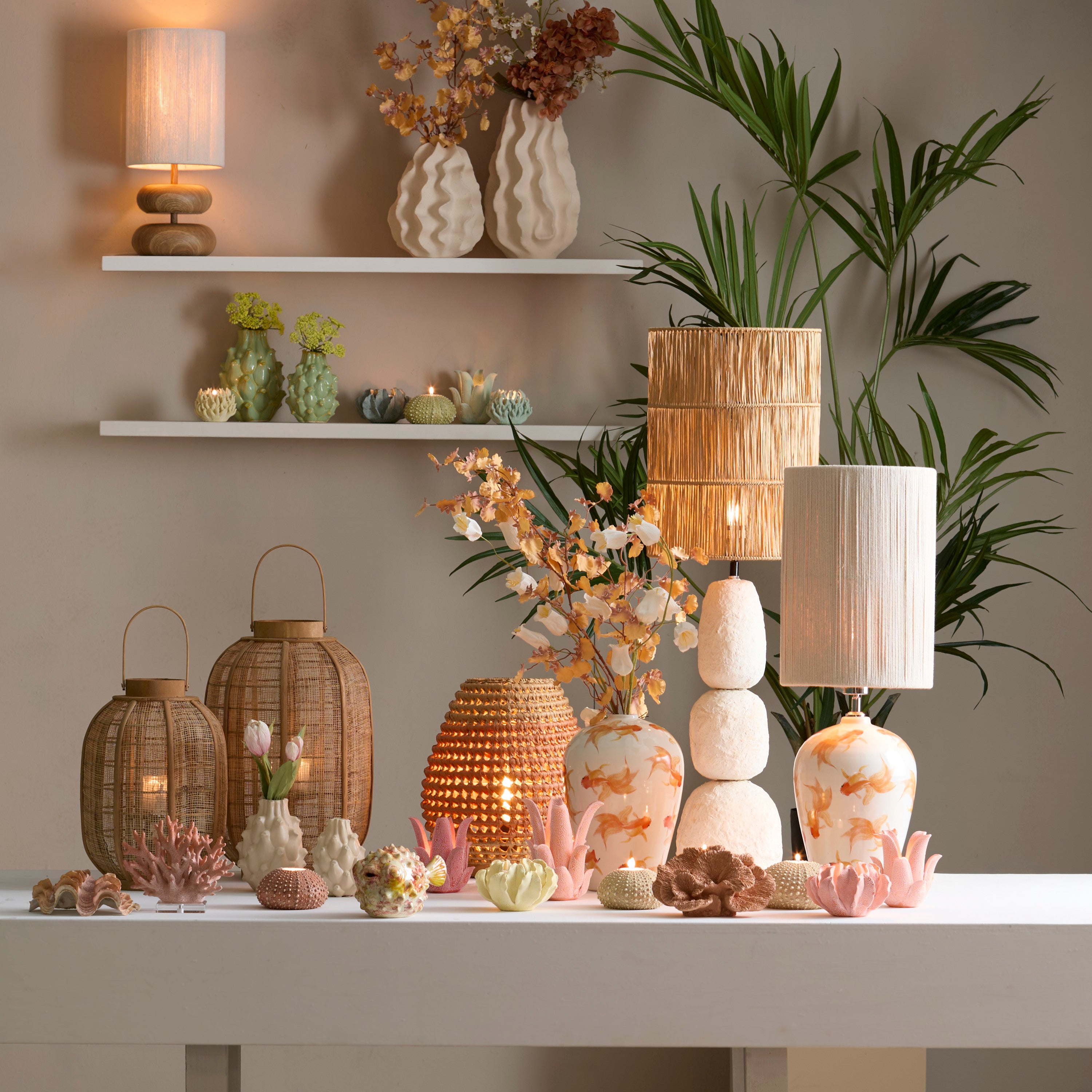 Danialo Natural Wood Effect & Cream Rope Table Lamp 50.5cm