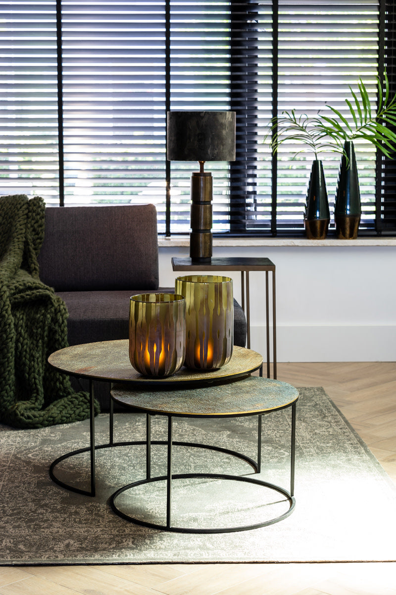 Rengo Set of 2 Textured Antique Bronze Metal Round Coffee Tables Nest