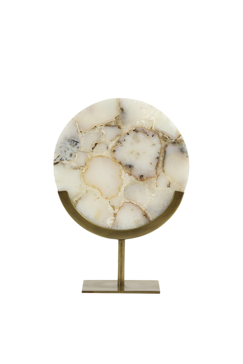 Gouya White Agate & Antique Bronze Ornament on Stand 35cm