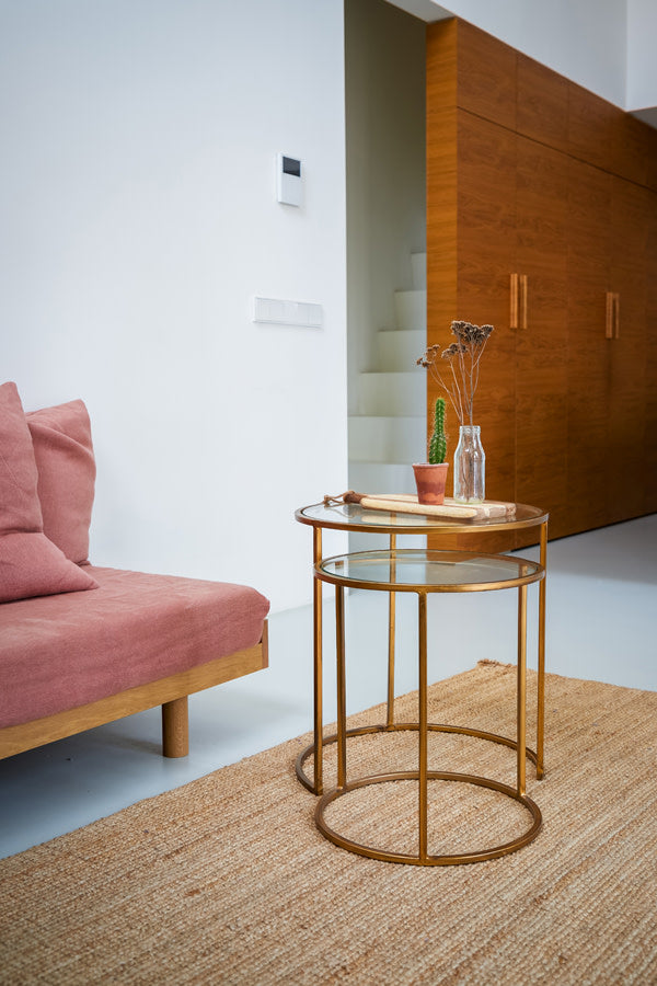 Duarte Set of 2 Gold Glass Round Side Tables Nest