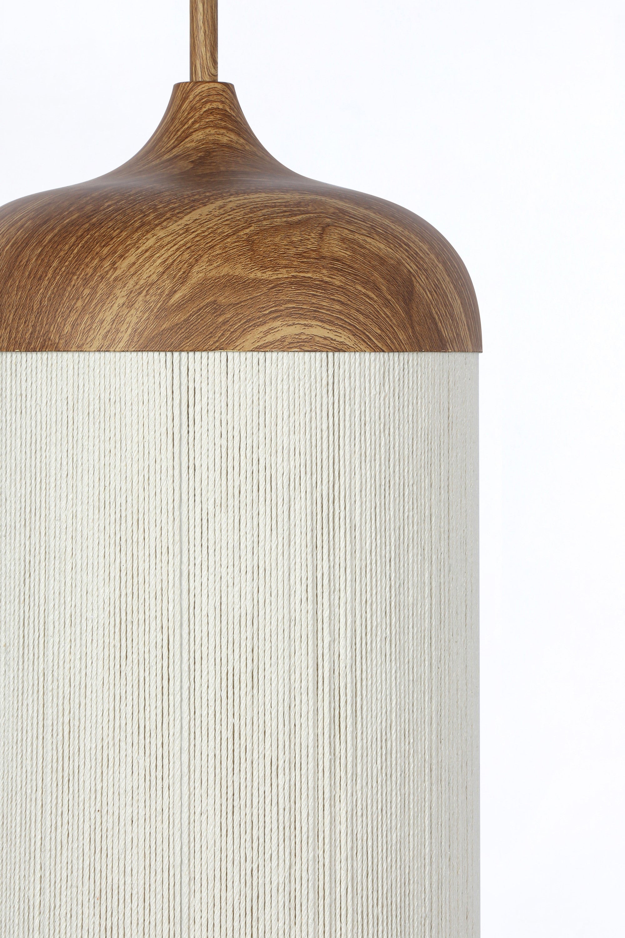 Dania Natural Wood Effect & Cream Rope Pendant Light 27.5cm