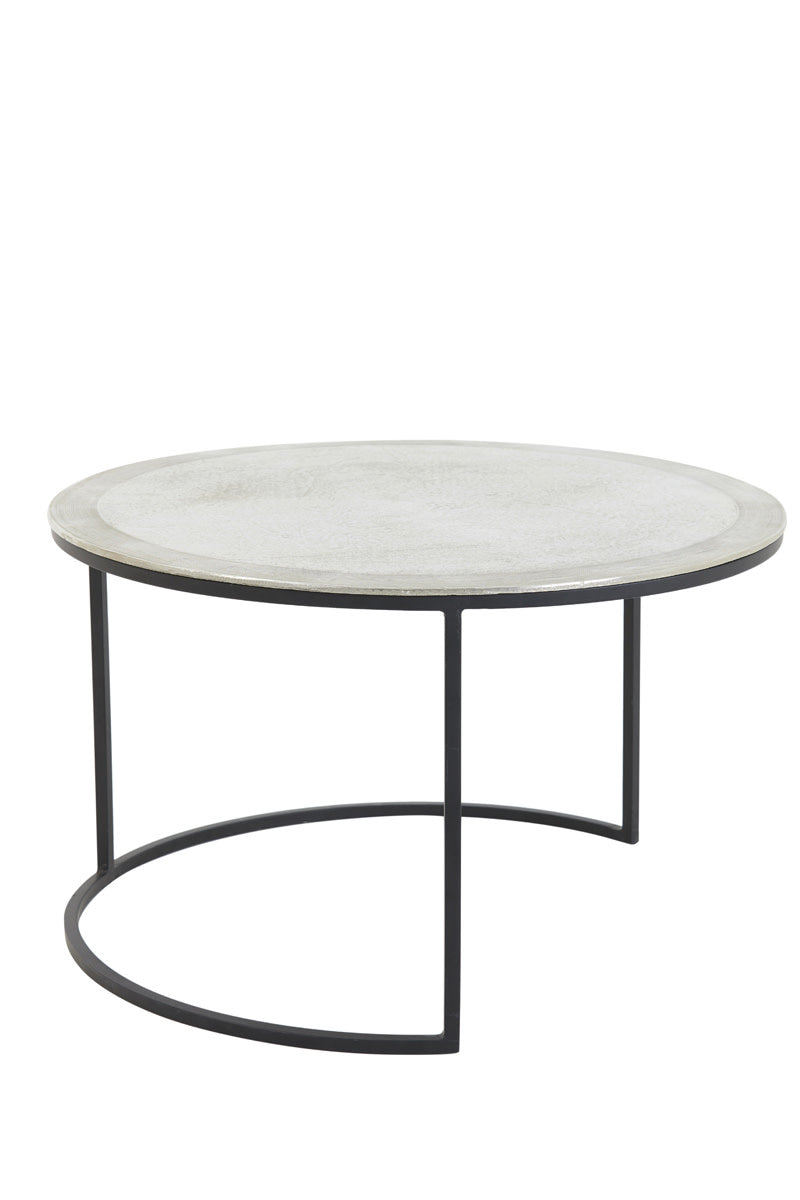 Talca Set of 2 Raw Nickel Metal Round Coffee Tables Nest