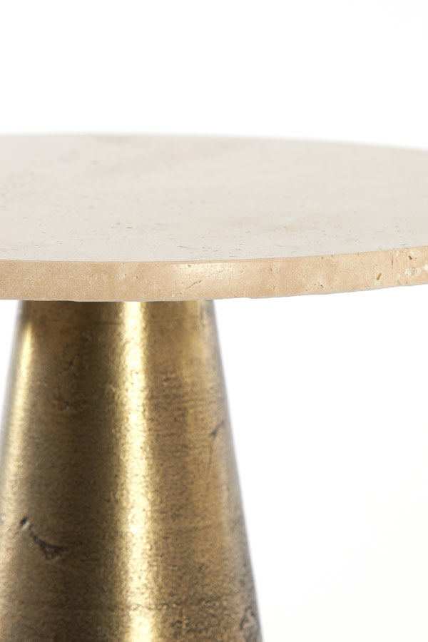 Ynez Sand Travertine & Antique Bronze Round Side Table 43cm