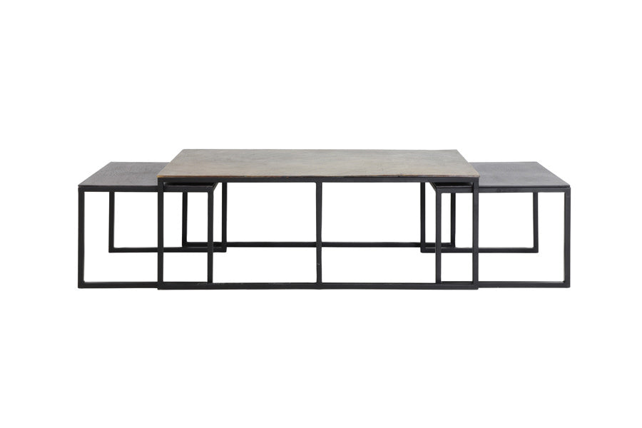 Kumalu Set of 3 Antique Bronze Metal Rectangular Coffee Tables Nest