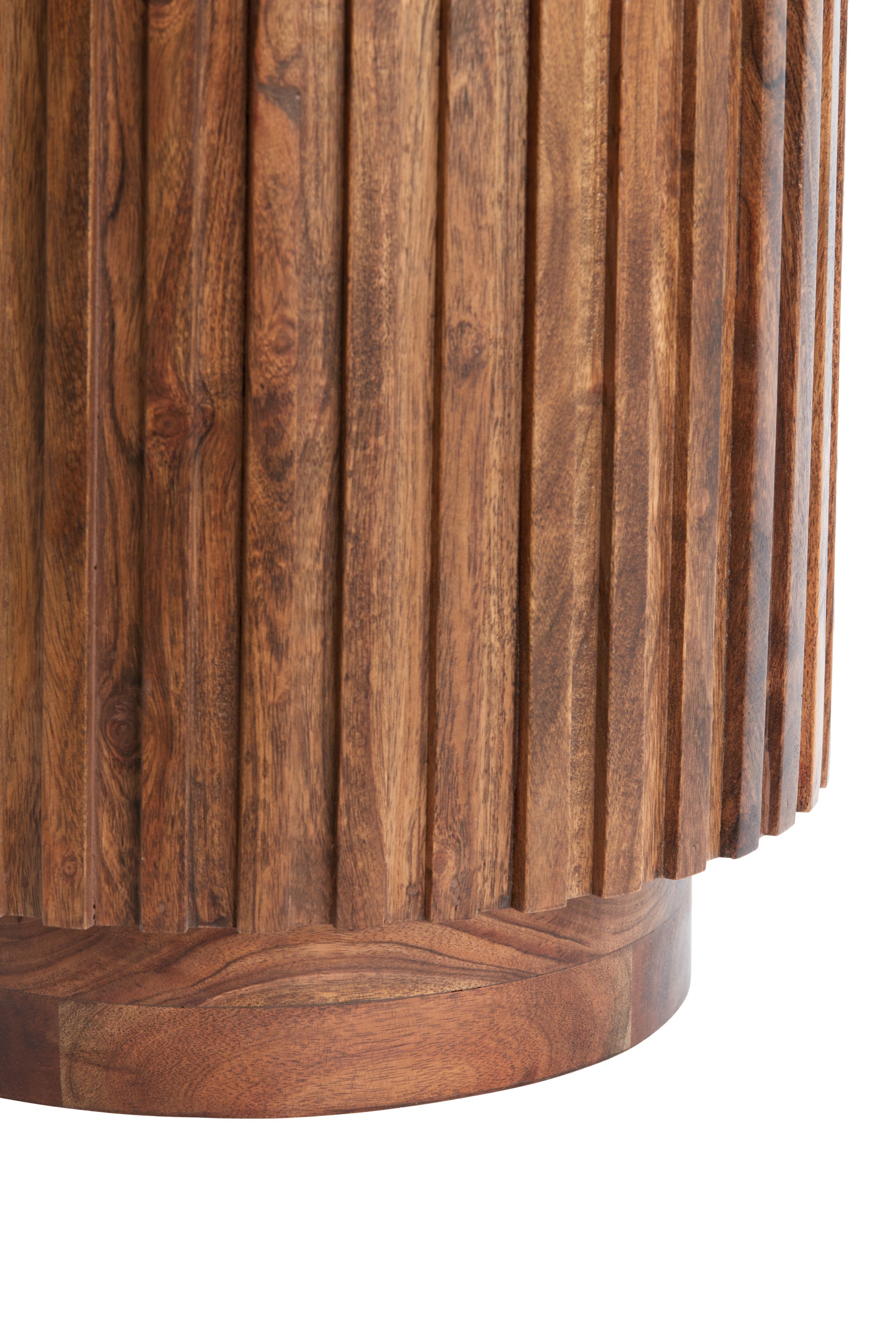 Kiyose Brown Acacia Slatted Wood Round Side Table