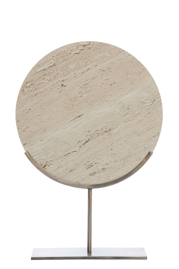 Moreno Sand Travertine & Brown Bronze Ornament on Stand 51.5cm