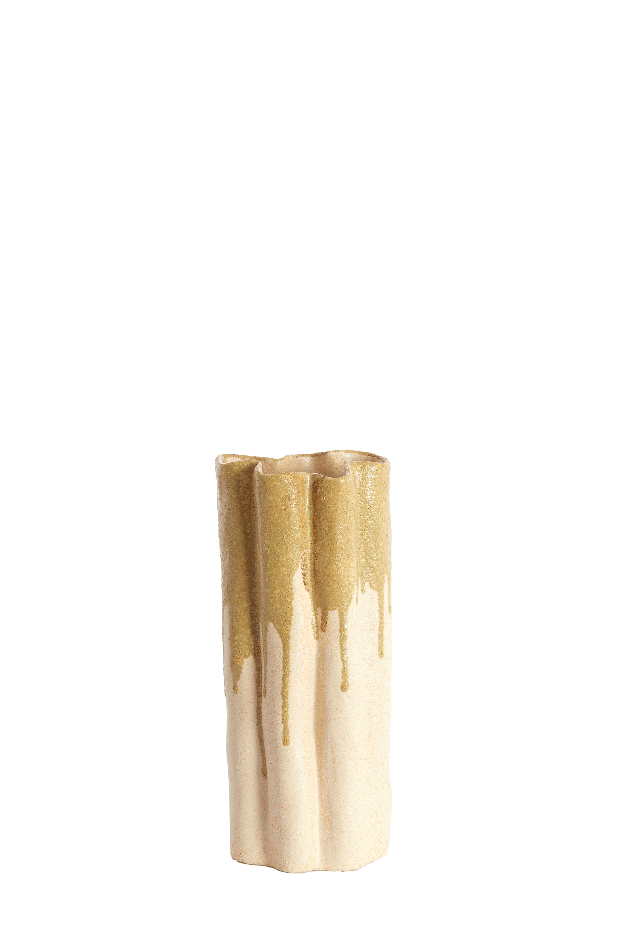 Flovilla Cream & Olive Green Ceramic Vase 30cm