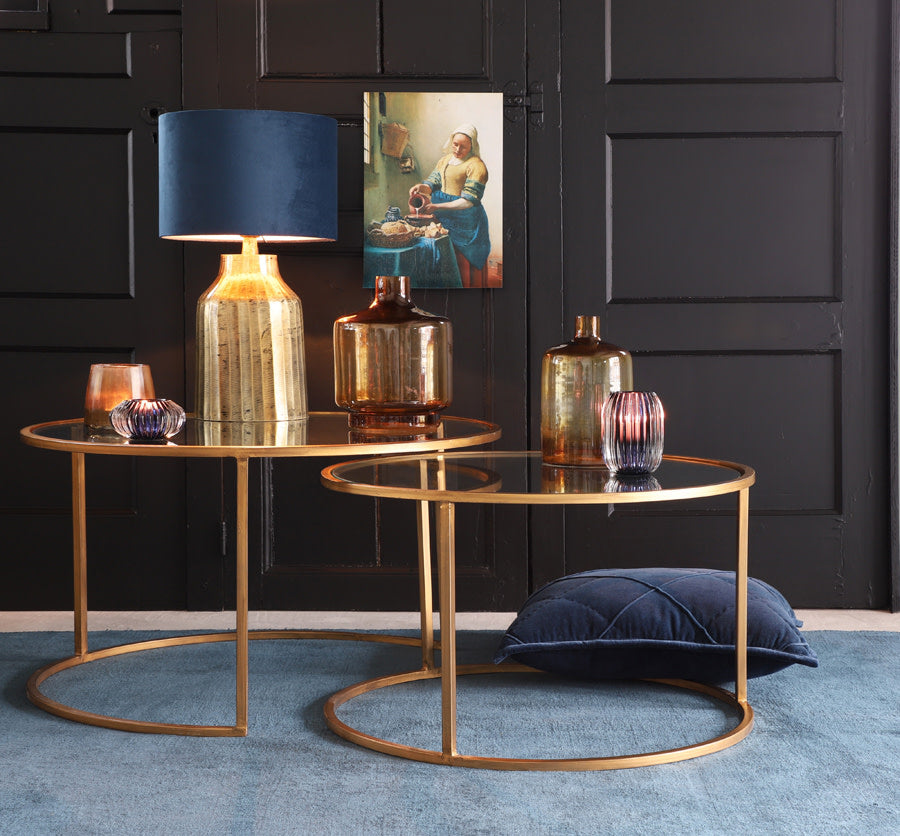 Duarte Set of 2 Gold Glass Round Coffee Tables Nest