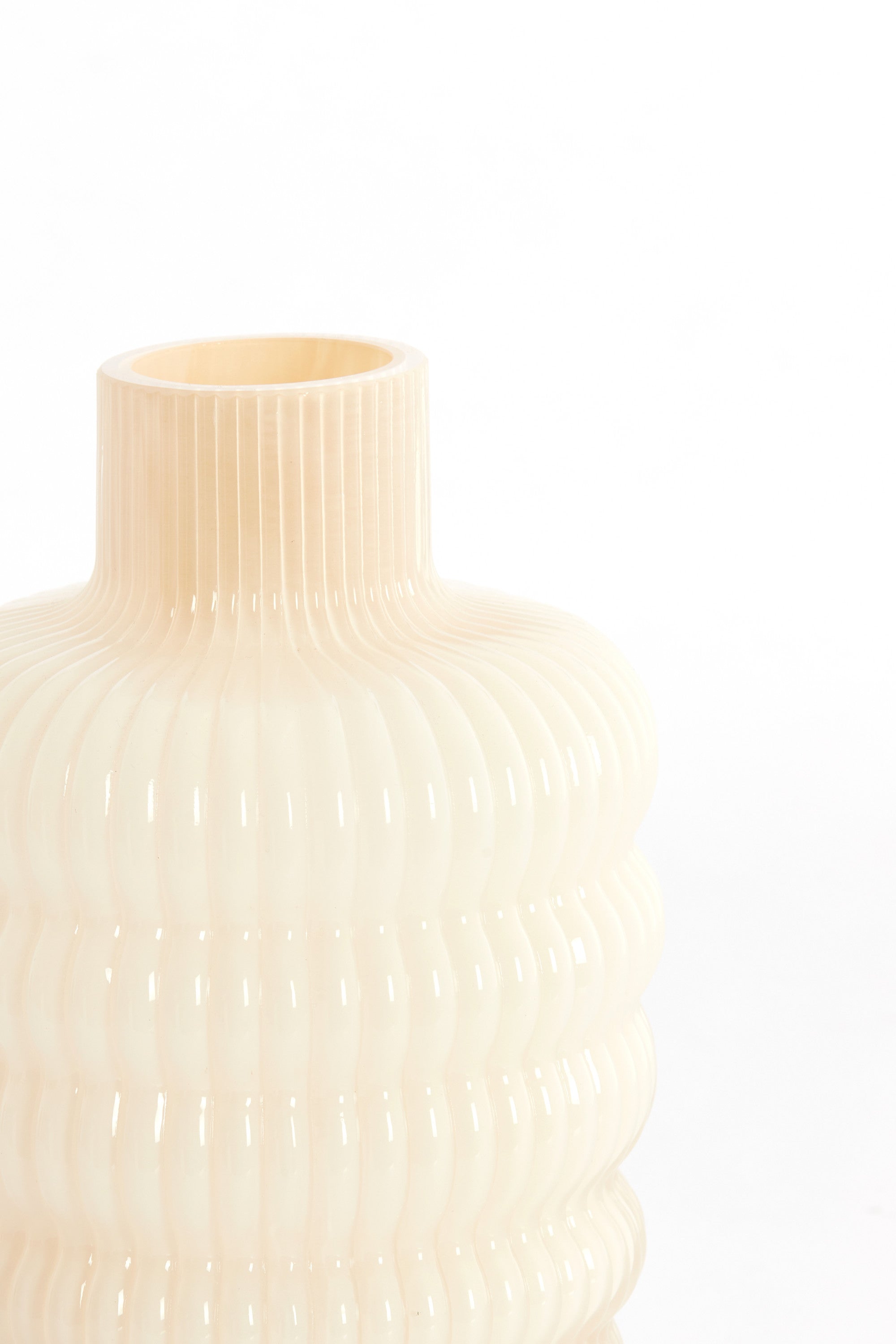 Lunette Cream Ribbed Glass Vase