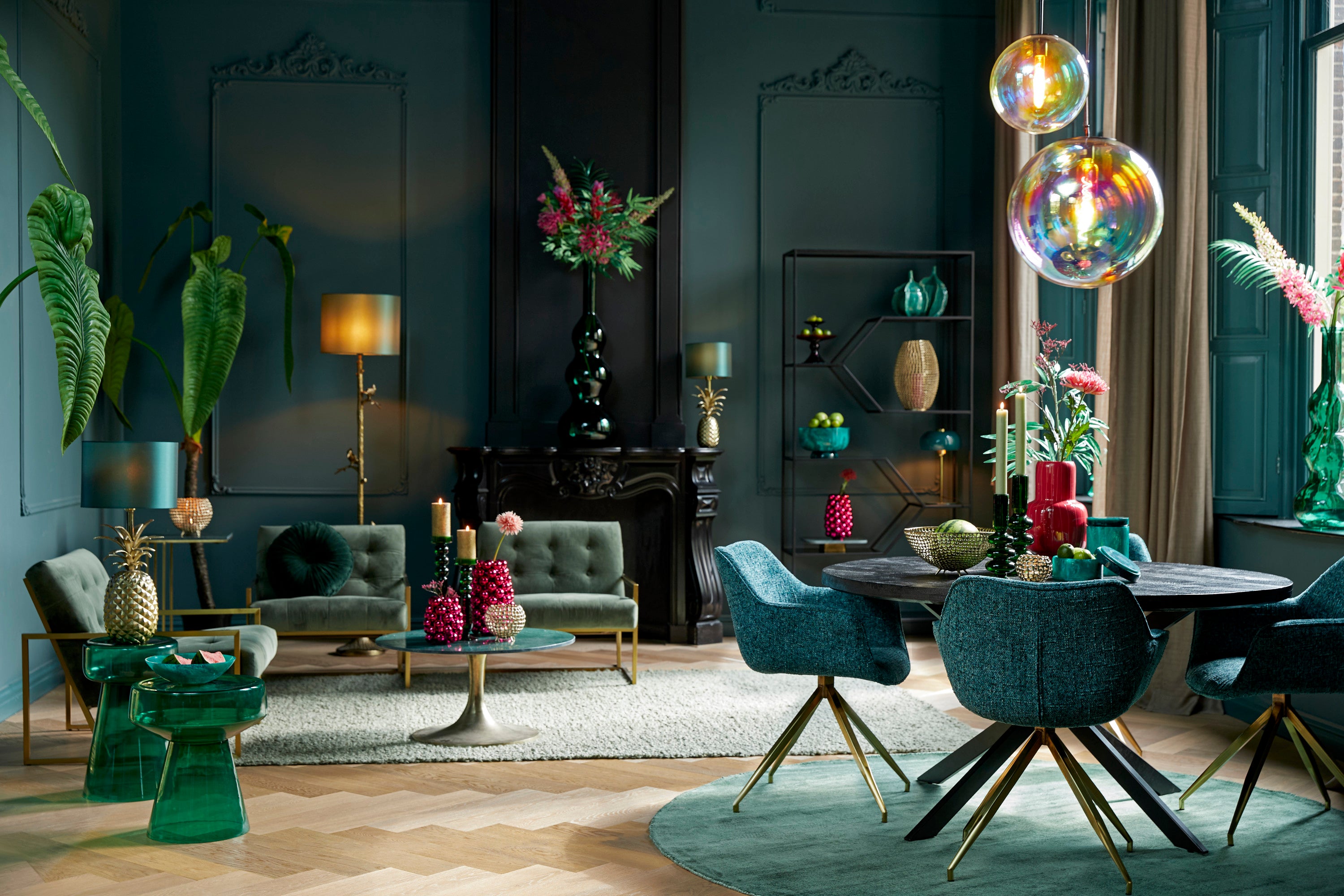 Medina Rainbow Glass & Black Pendant Light 30cm