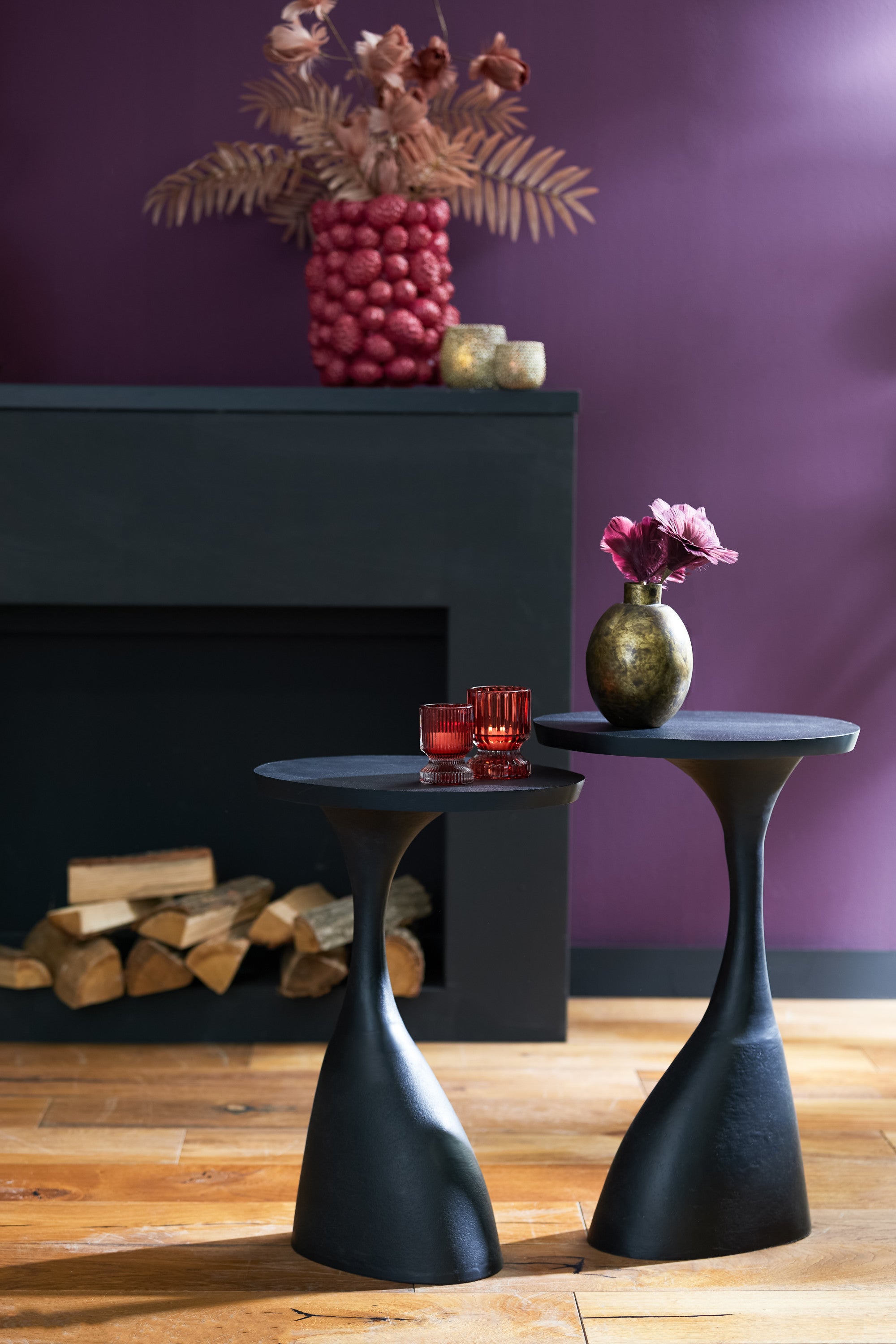 Macau Matt Black Metal Oval Side Table 55cm