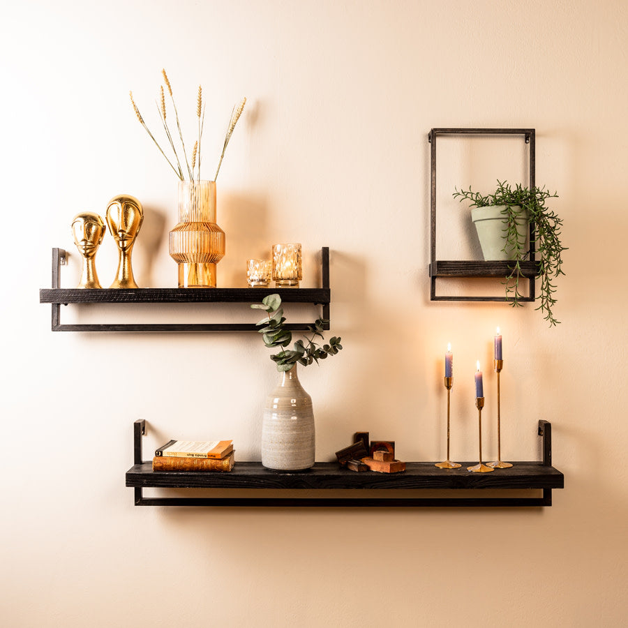 Maddison Matt Black Wood Wall Shelf 60cm