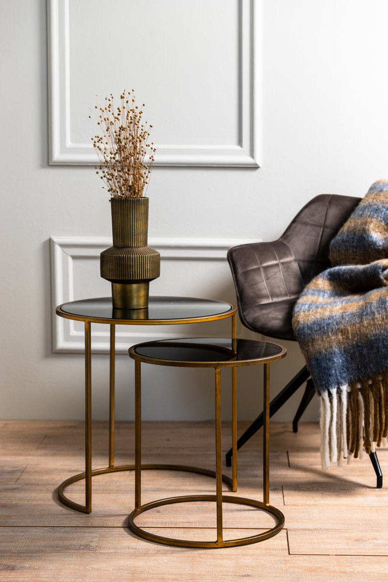Duarte Set of 2 Smoked Gold Glass Round Side Tables Nest