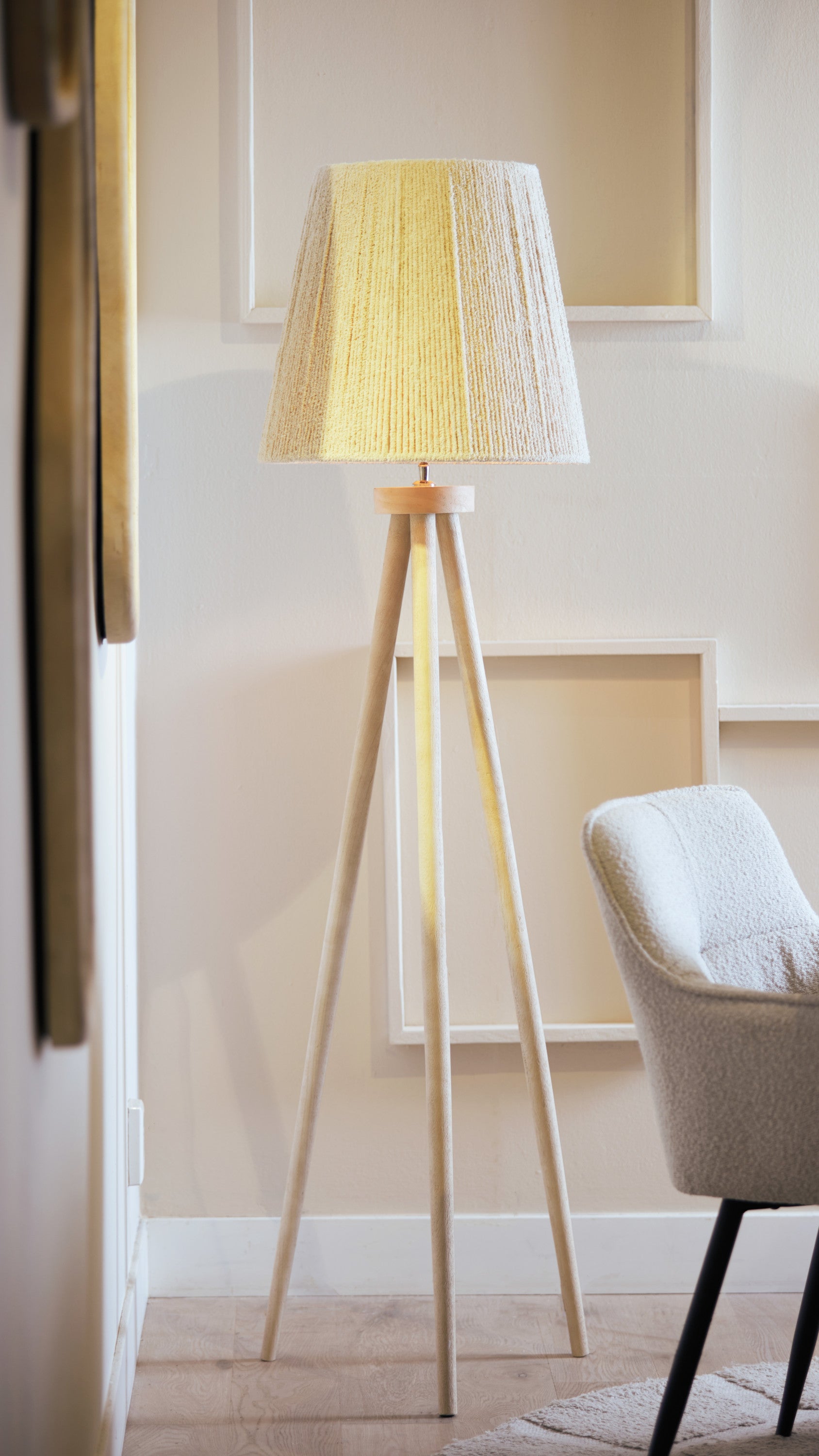 Ilias Matt Natural Wood Tripod Floor Lamp