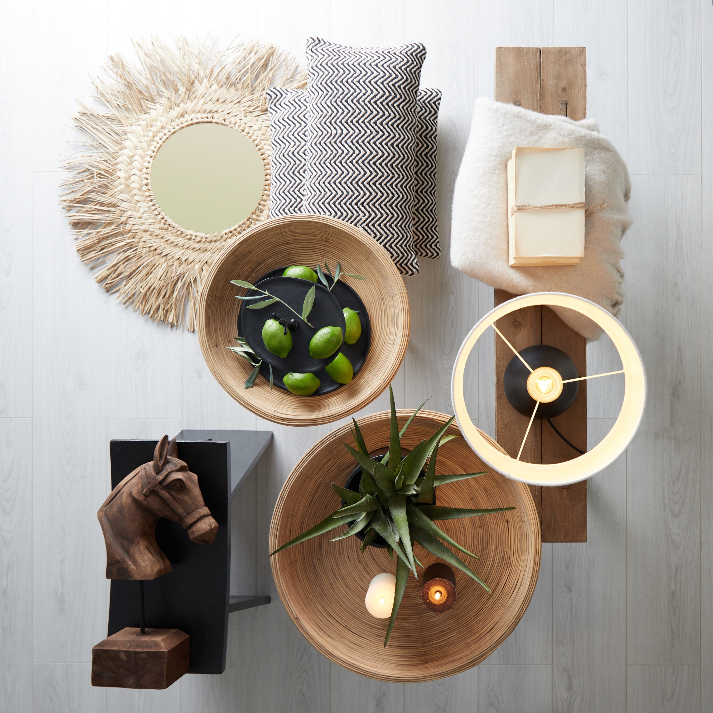 Colon Set of 2 Natural Rattan Round Side Tables