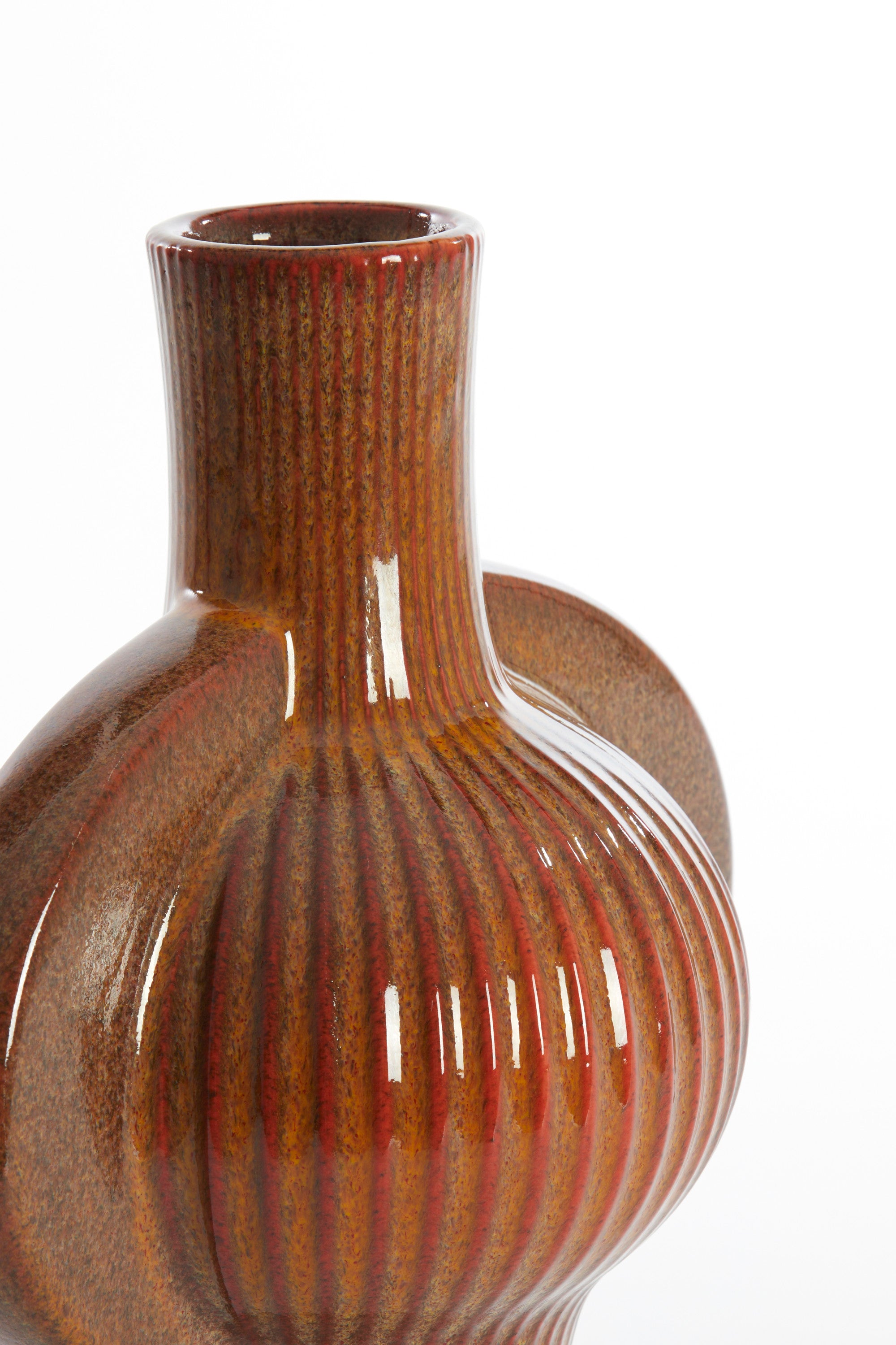 Melnik Cognac Brown Ribbed Ceramic Vase 31cm