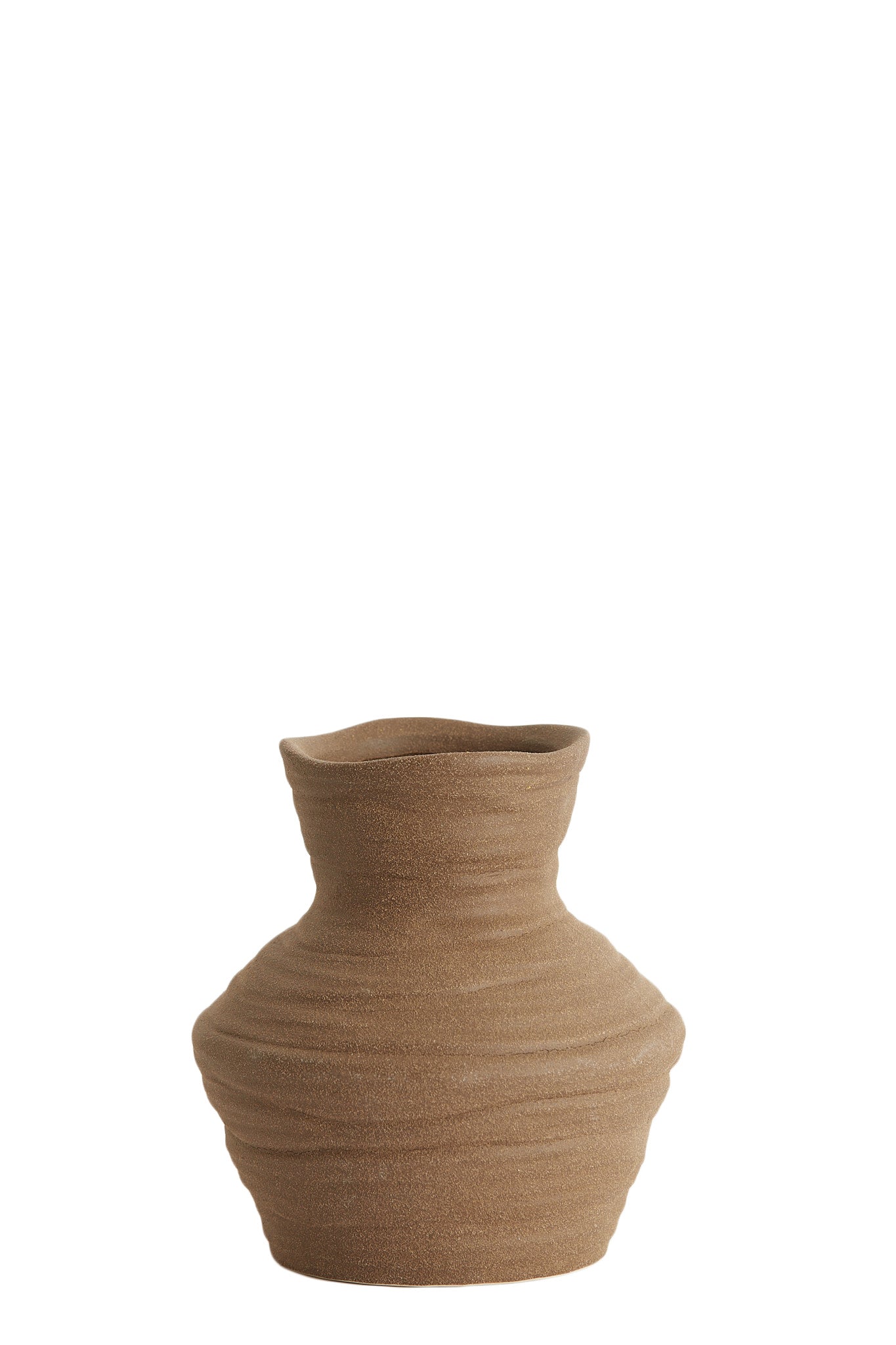 Greccio Matt Brown Ribbed Ceramic Vase 15.5cm