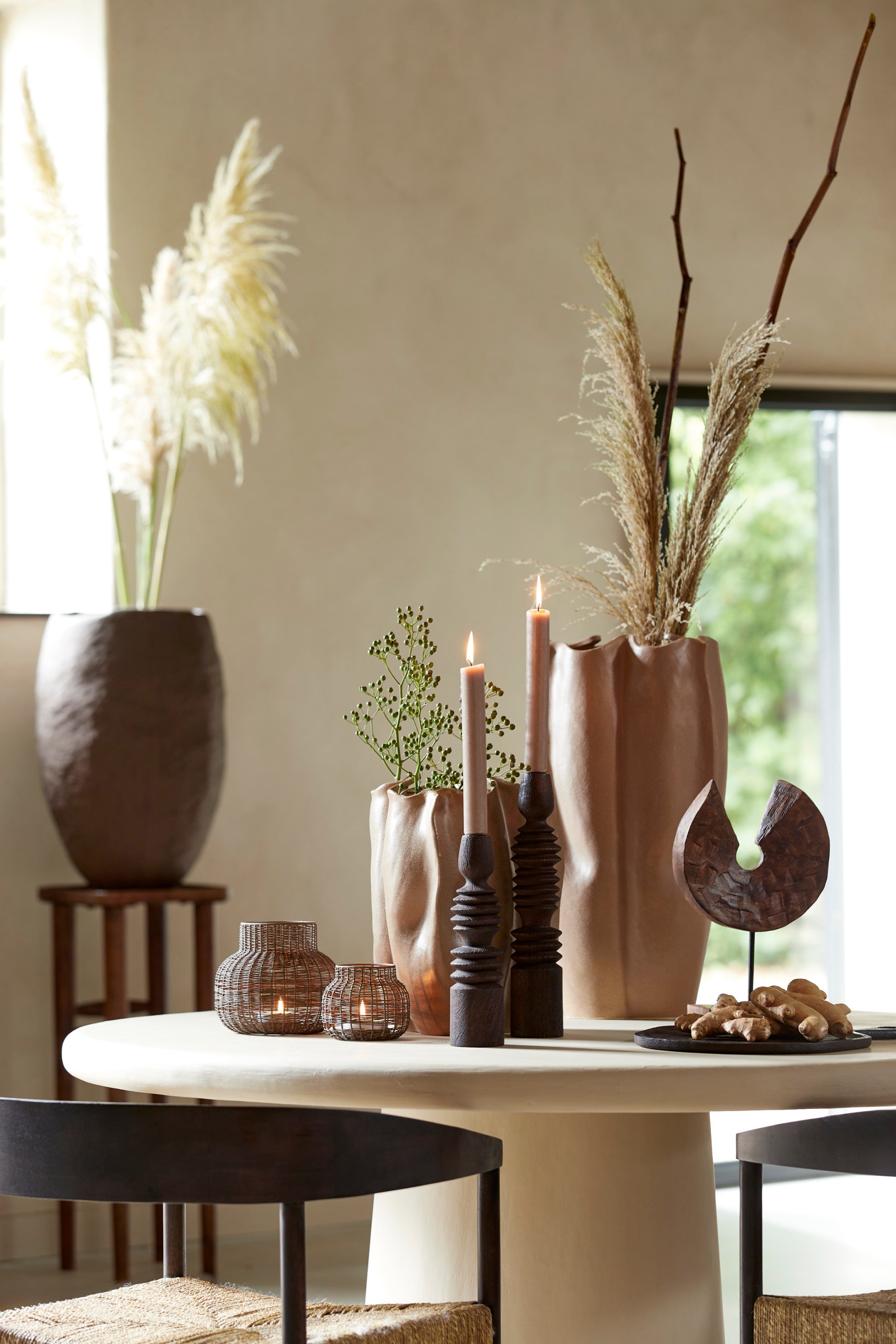 Kulona Beige Wood Round Dining Table 140cm