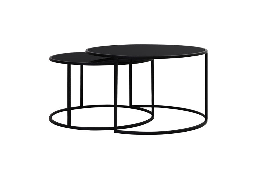 Duarte Set of 2 Black Glass Round Coffee Tables Nest