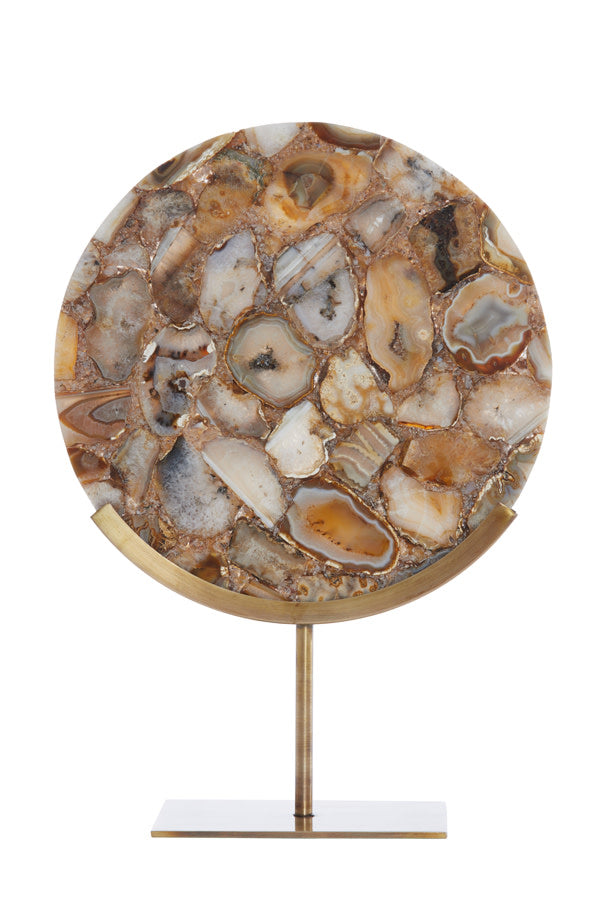 Gouya Yellow Agate & Antique Bronze Ornament on Stand 50cm