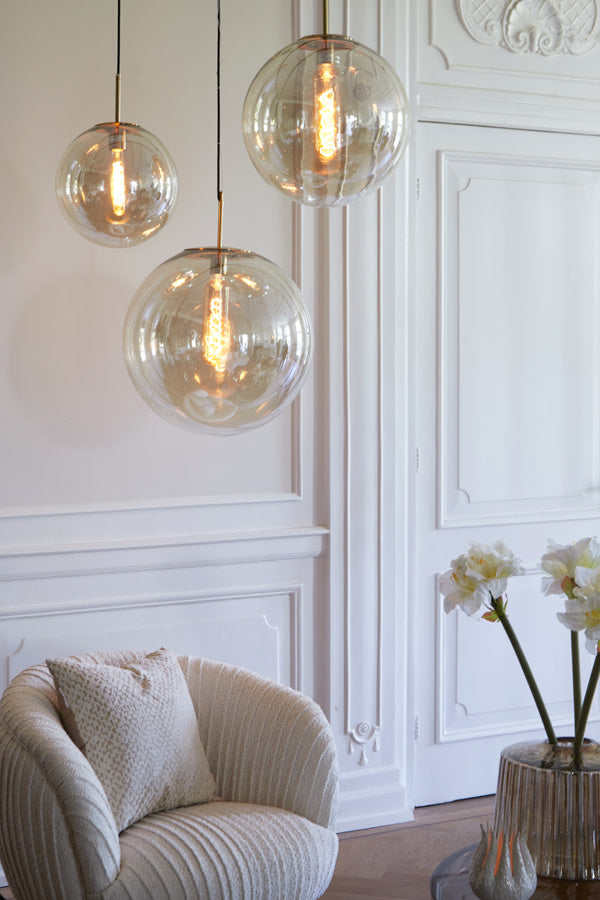 Medina Amber Glass & Gold Pendant Light 48cm