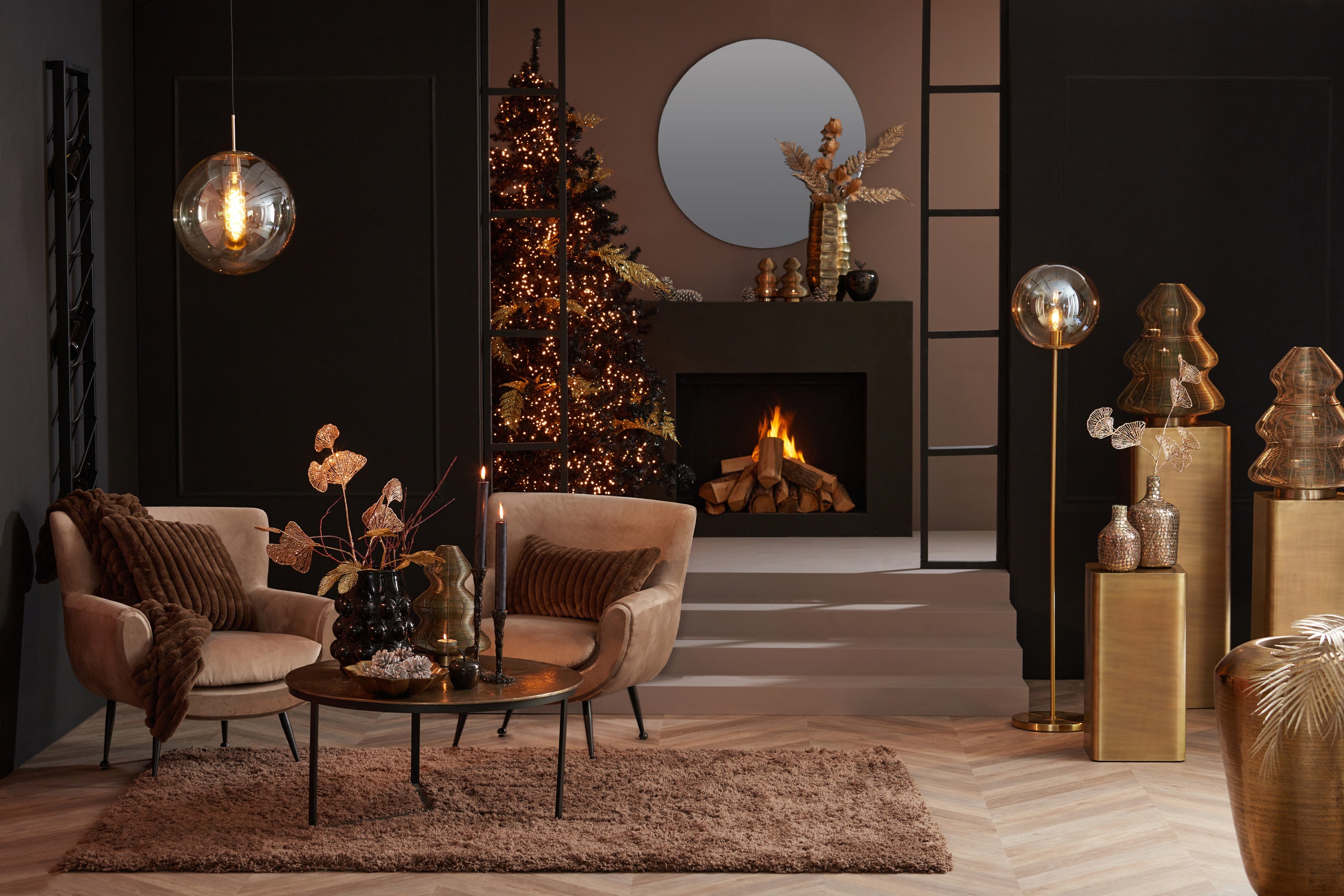 Medina Amber Glass & Gold Floor Lamp