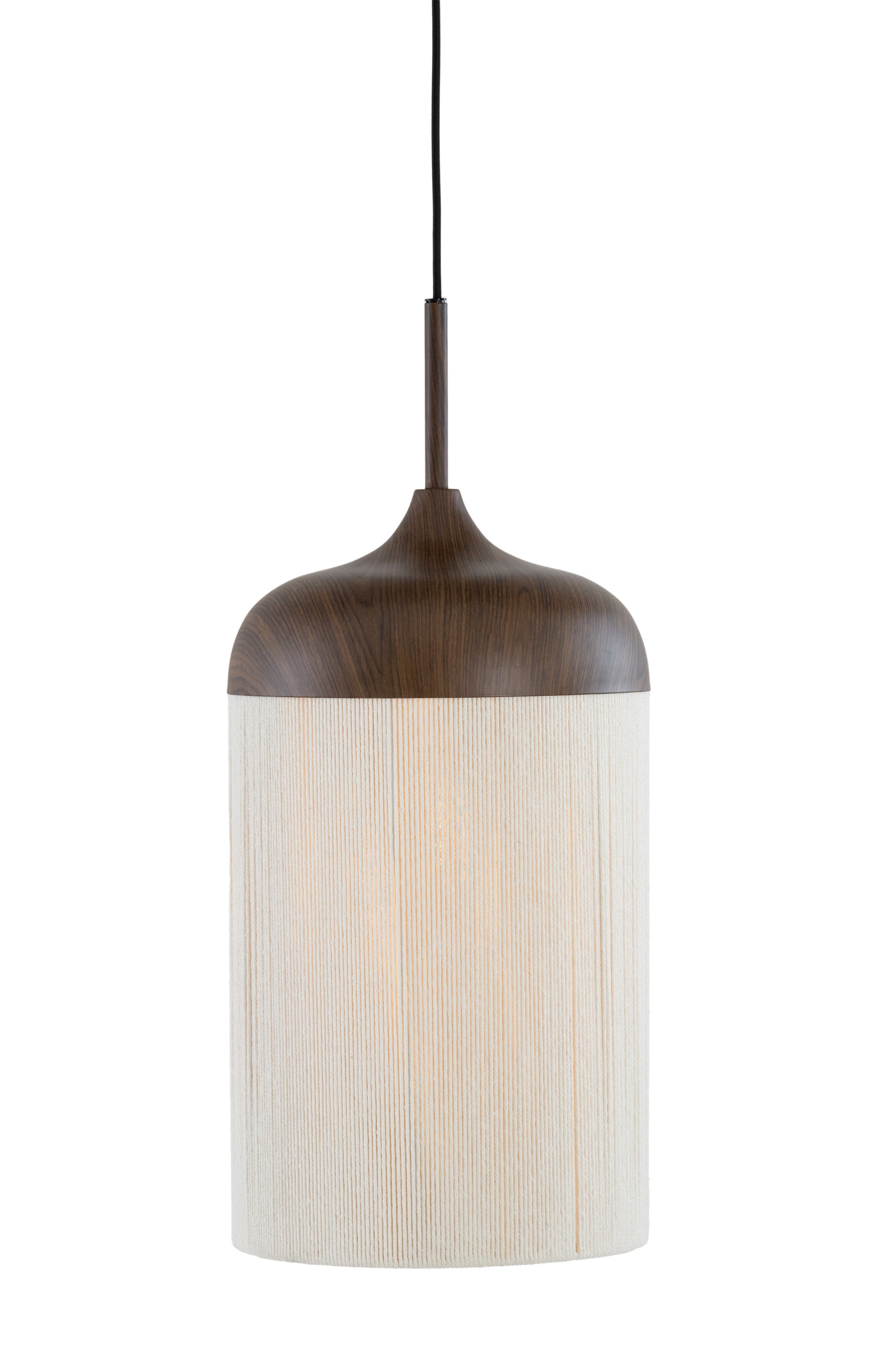 Dania Dark Brown Wood Effect & Cream Rope Pendant Light 27.5cm