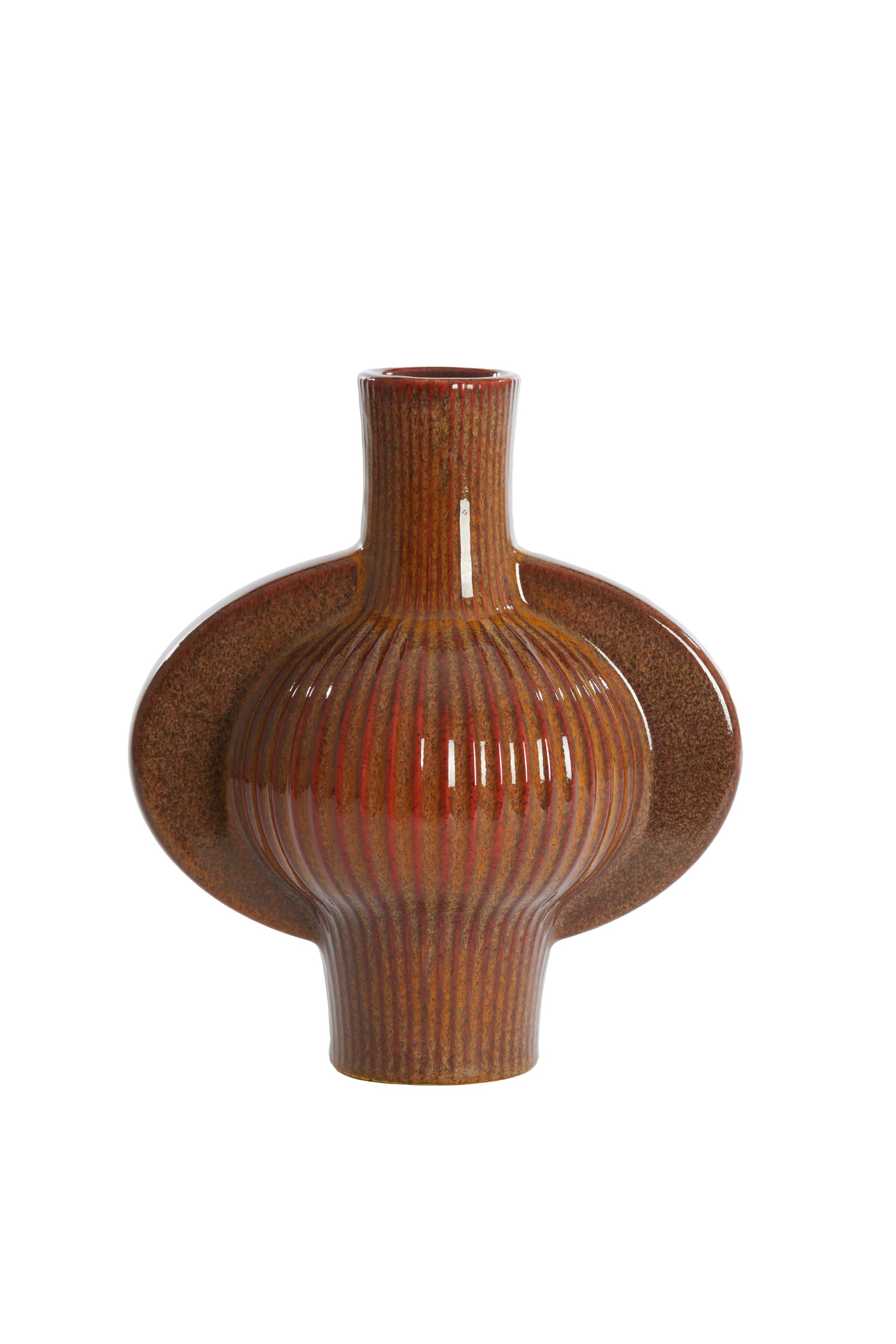 Melnik Cognac Brown Ribbed Ceramic Vase 31cm