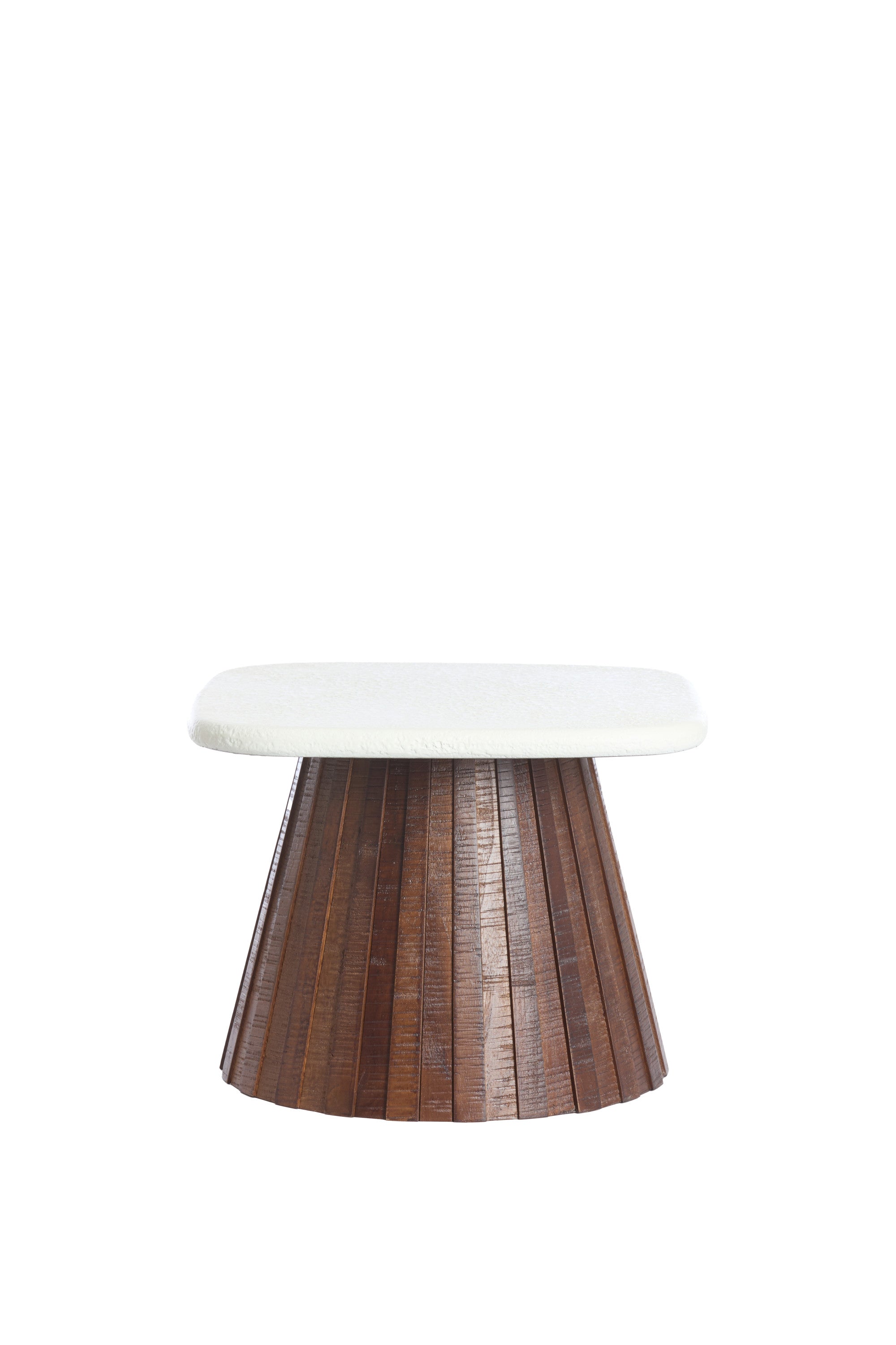 Okato Cream & Brown Slatted Wood Side Table 35cm