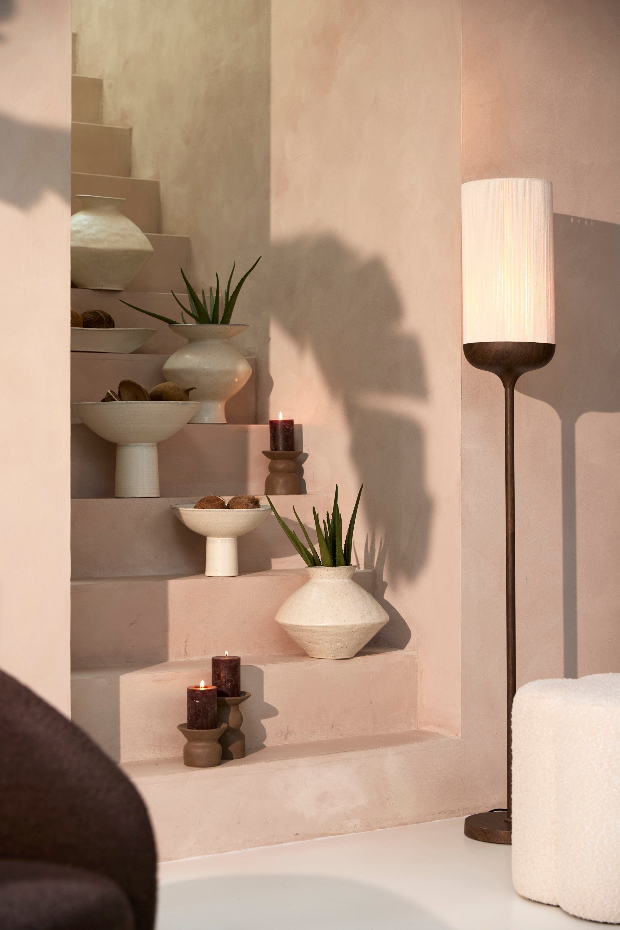 Dania Dark Brown Wood Effect & Cream Rope Floor Lamp