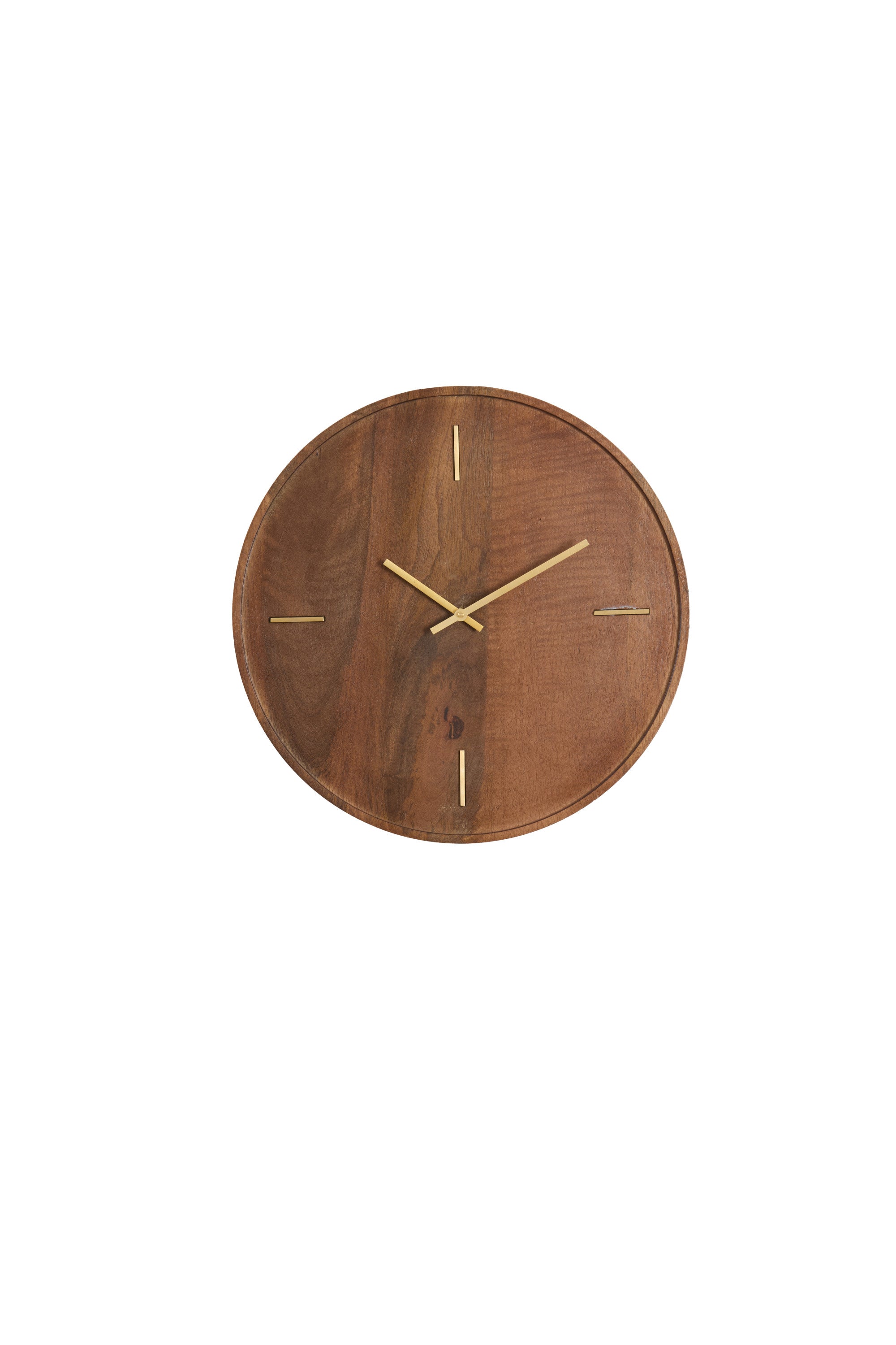 Veti Brown Mango Wood & Gold Wall Clock 41cm