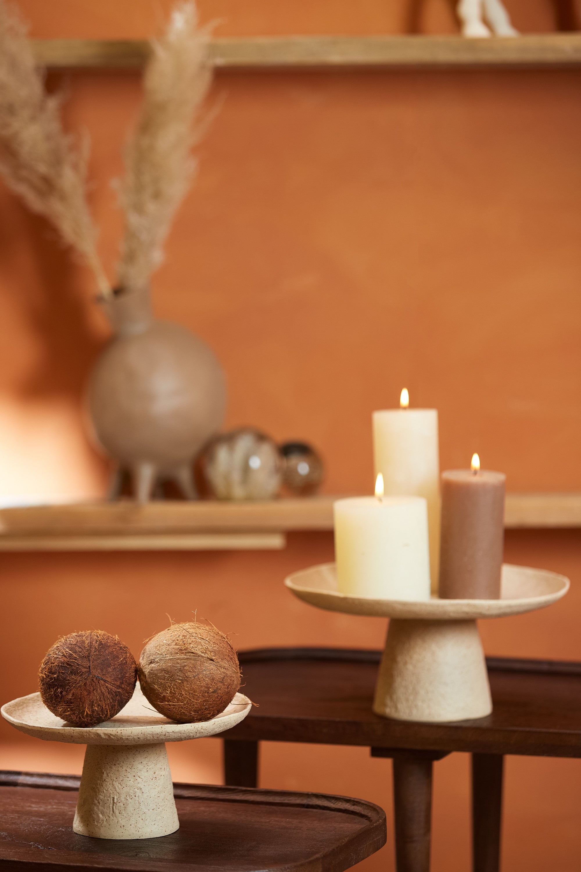 Ota Sand & Light Brown Spotted Metal Decorative Bowl on Stand 24.5cm