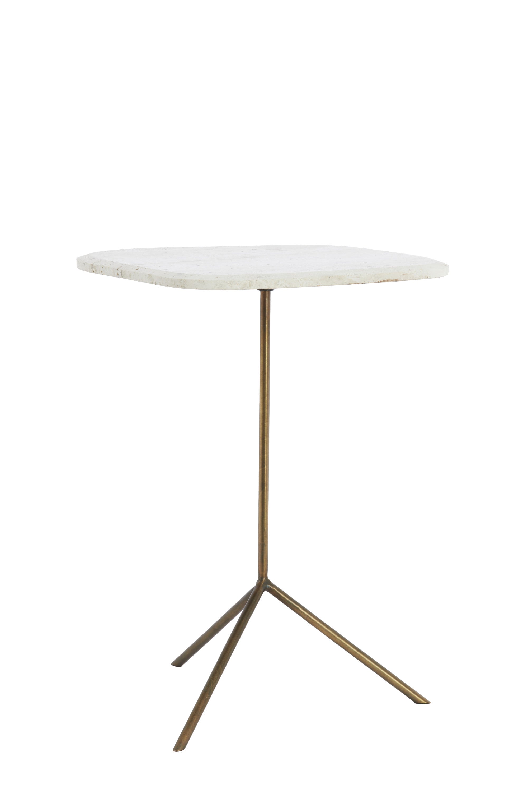 Gia Set of 2 White Travertine & Brown Bronze Side Tables Nest