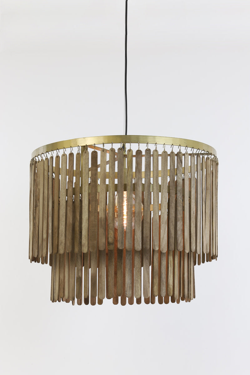 Gularo Brown Wood & Bronze Pendant Light 60cm
