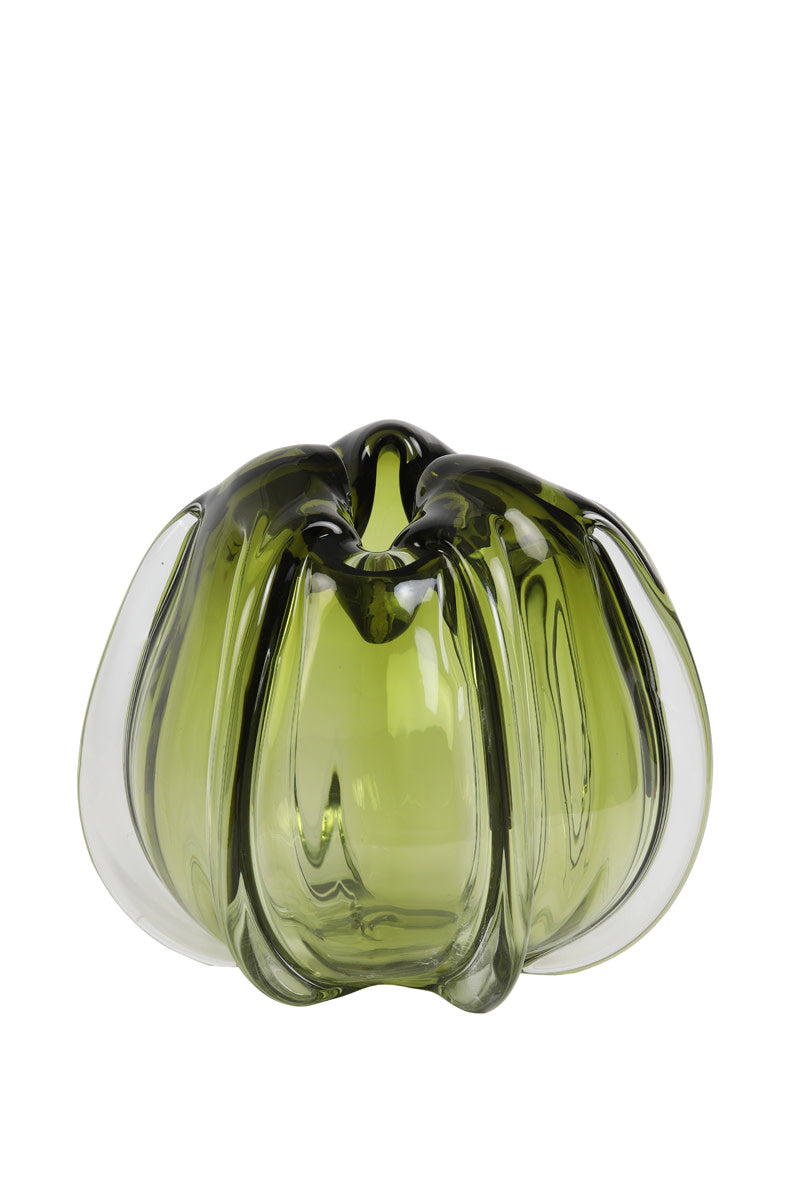 Murela Olive Green Ribbed Glass Vase 22cm